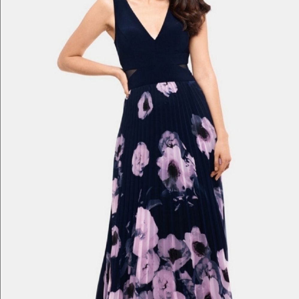 X by Xscape Pleated Chiffon Illusion Gown